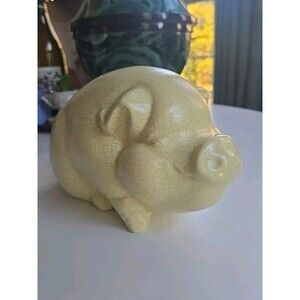 Adorable Piggy Bank Butter Yellow with Crackle Glaze Ceramic Great Gift!